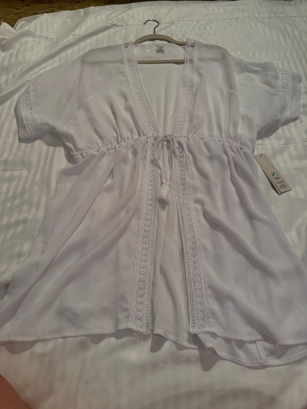 No Boundaries White Lace-Trim Swim Coverup